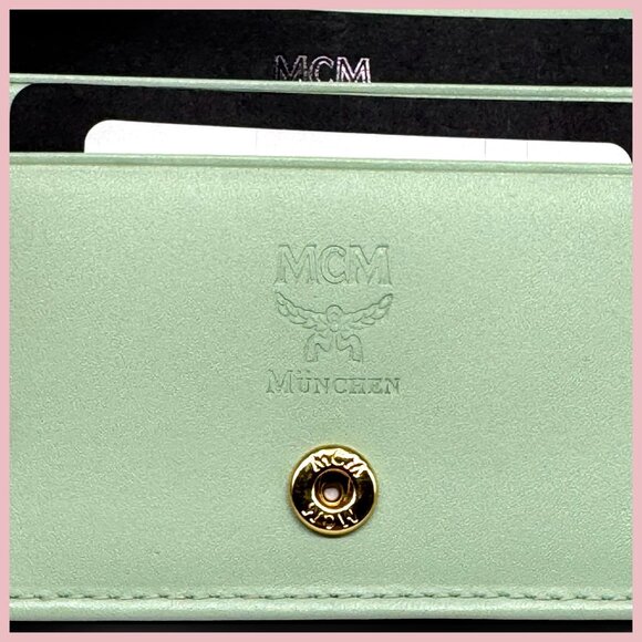NWT MCM Bifold Wallet Pink, White & Mint Green Colorblock Saffiano Leather - Picture 6 of 8